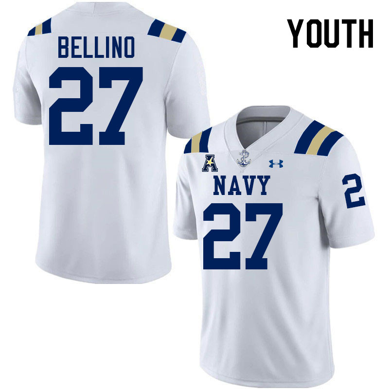 Youth Navy Midshipmen #27 Joe Bellino College Football Jerseys Stitched-White